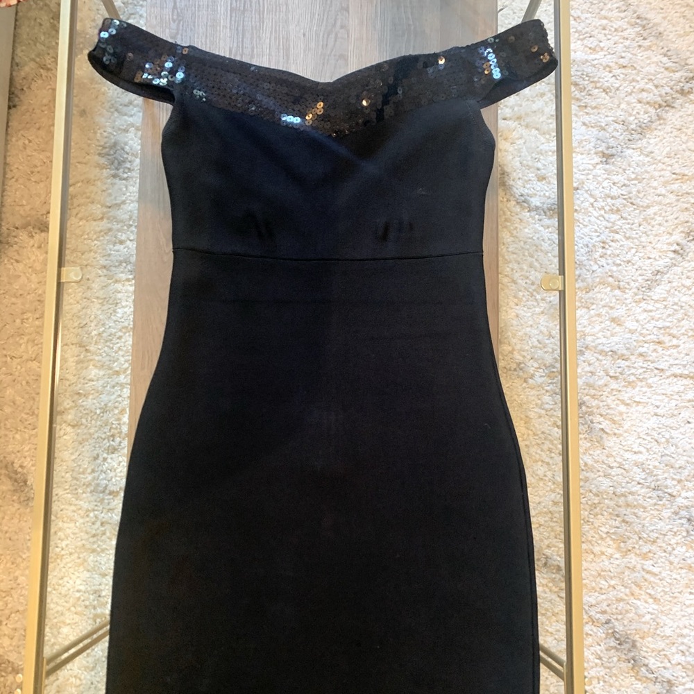 BCBGMaxazria Cold Shoulder Black Sequins Dress